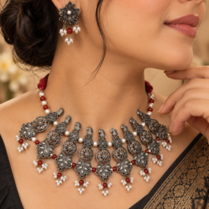 oxidised maharani pearl choker set