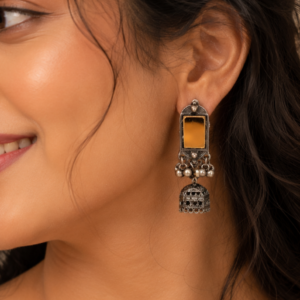 amber glow oxidised jhumka earrings