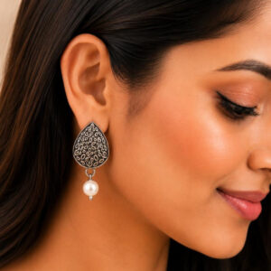 pearl dew oxidised stud earrings