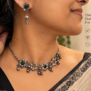 floral bloom oxidised choker set